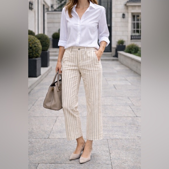 rag & bone Pants - Rag & Bone Ivory Pinstripe Cropped Pants Size 4 – Frayed Hem